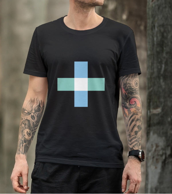Plus Minus Cross Symbol Geometric Blue Green Squares T-Shirt