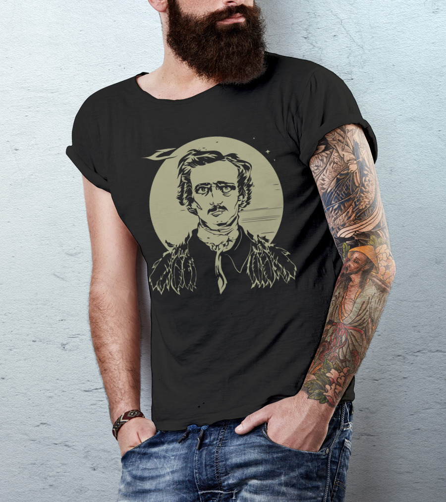 Poe Is Me Raven Moonlit Portrait Edgar Allan Poe T-Shirt