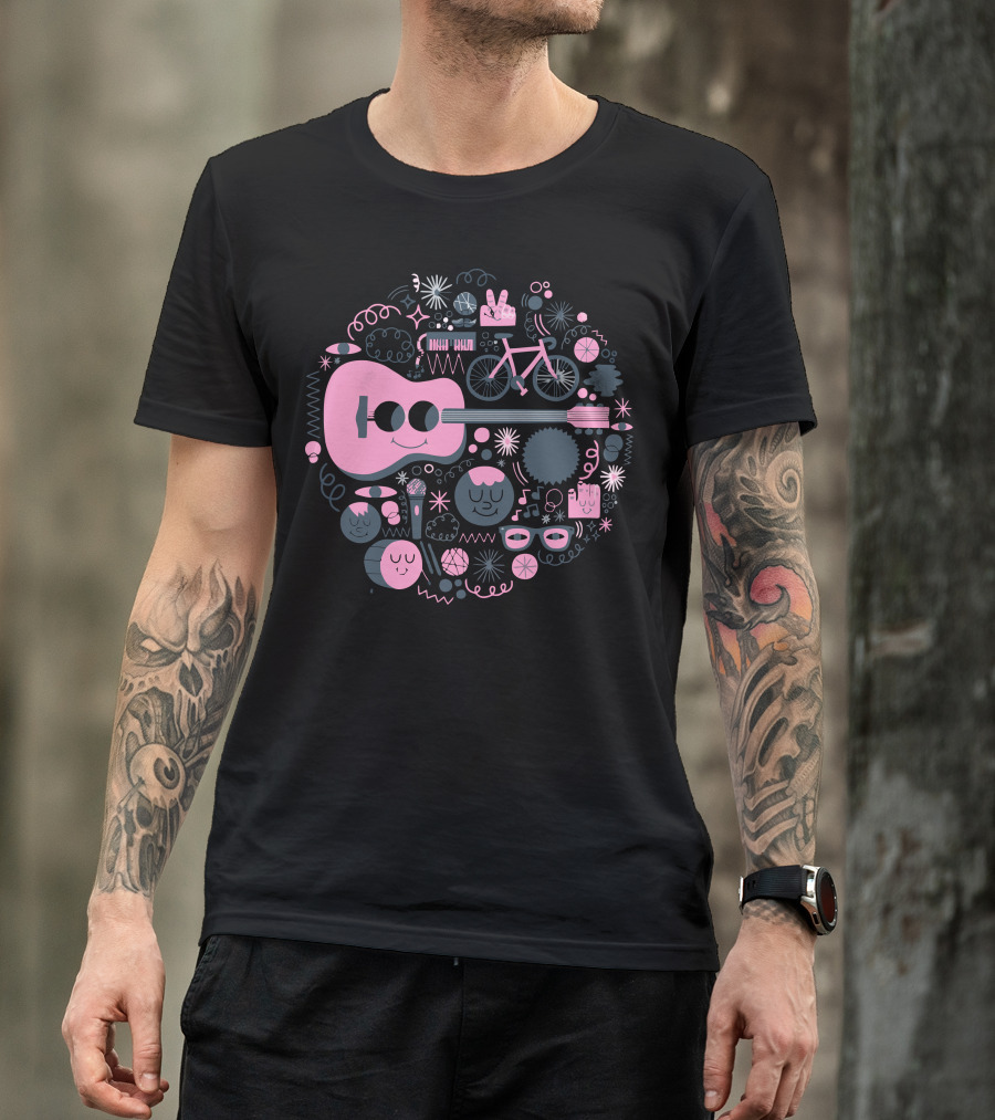 Pop Heart Music Symbols Bicycle Peace Signs Guitar Icons T-Shirt