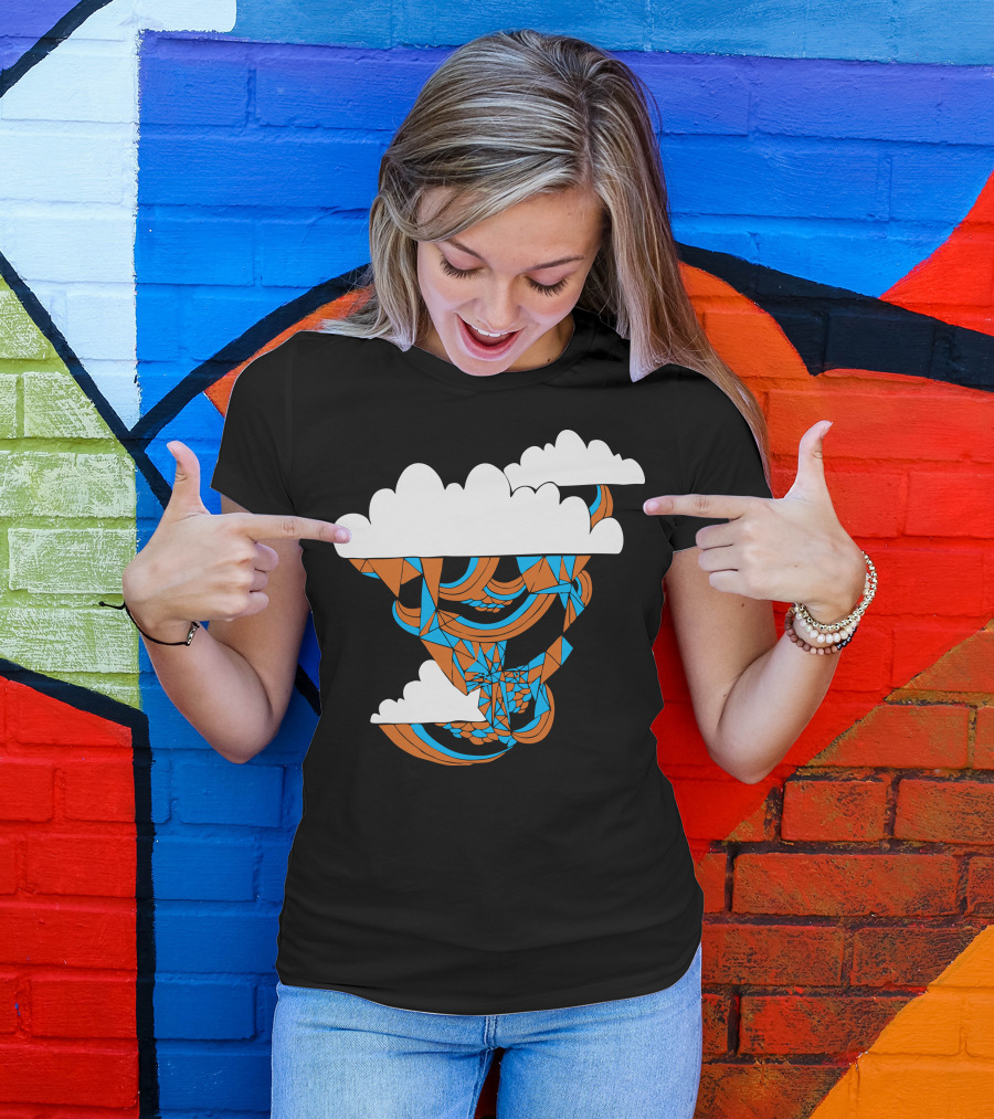 Prismism Geometric Clouds With Orange And Blue Abstract T-Shirt