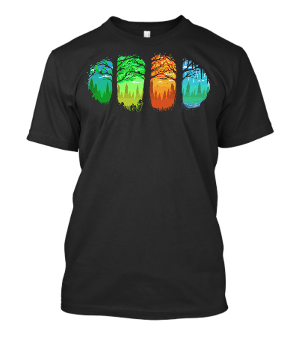 Four Seasons Tree Silhouettes Forest Landscape T-Shirt