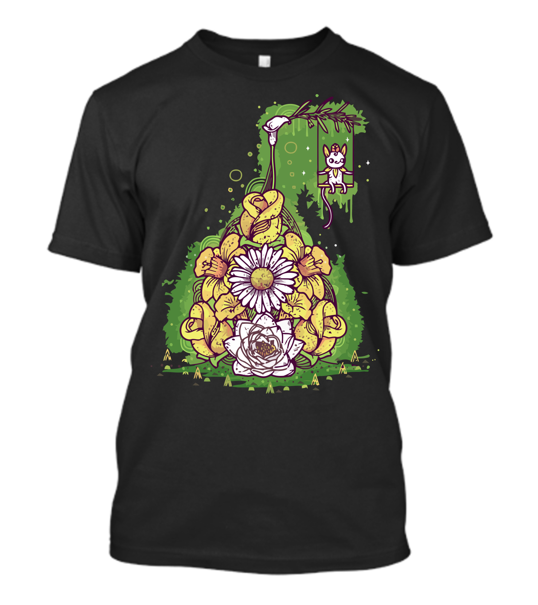 Secret Swing Cat Floral Arrangement T-Shirt