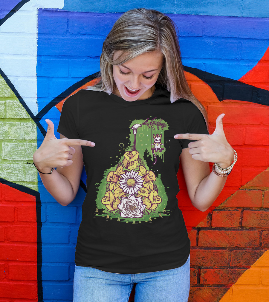 Secret Swing Cat Floral Arrangement T-Shirt