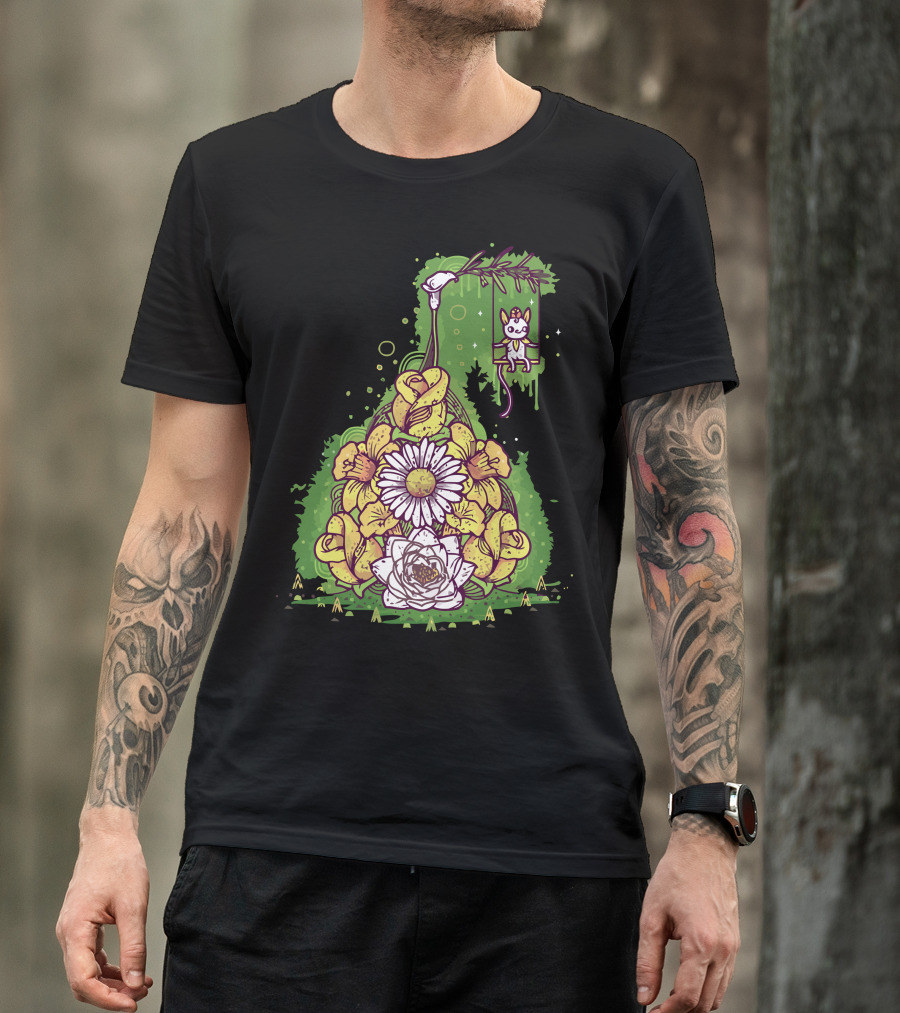 Secret Swing Cat Floral Arrangement T-Shirt