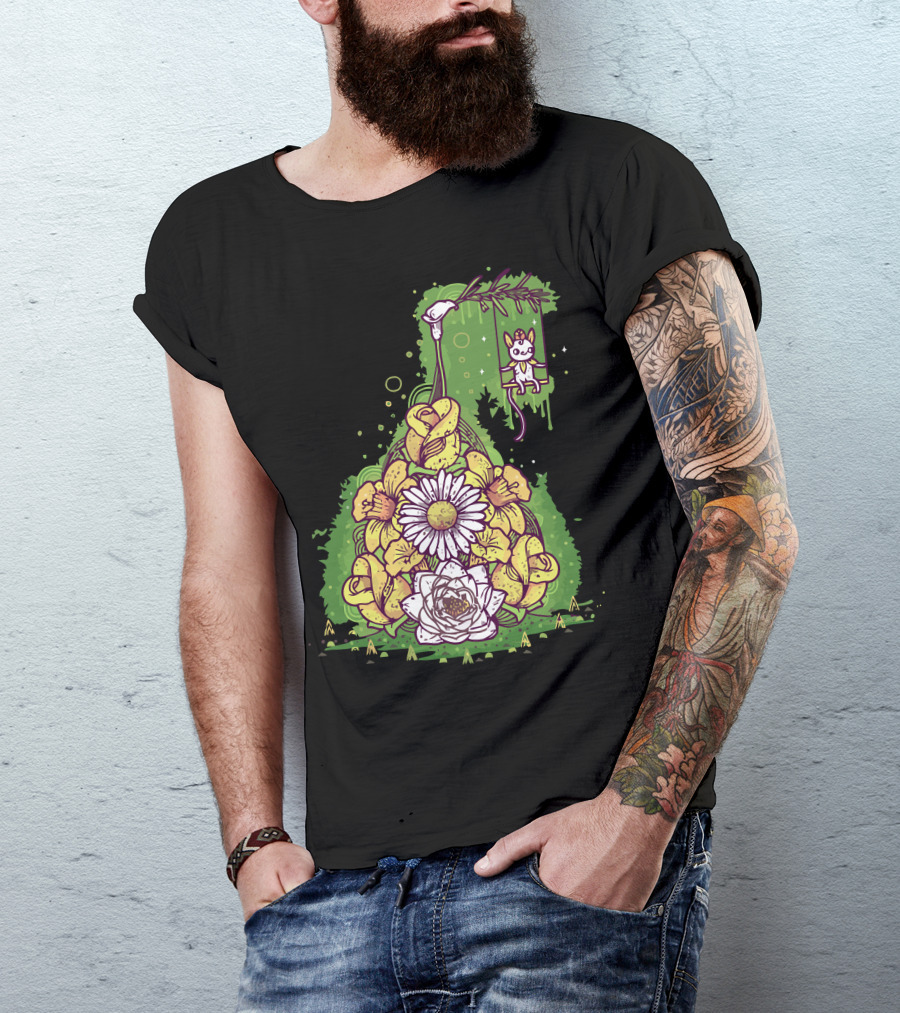 Secret Swing Cat Floral Arrangement T-Shirt