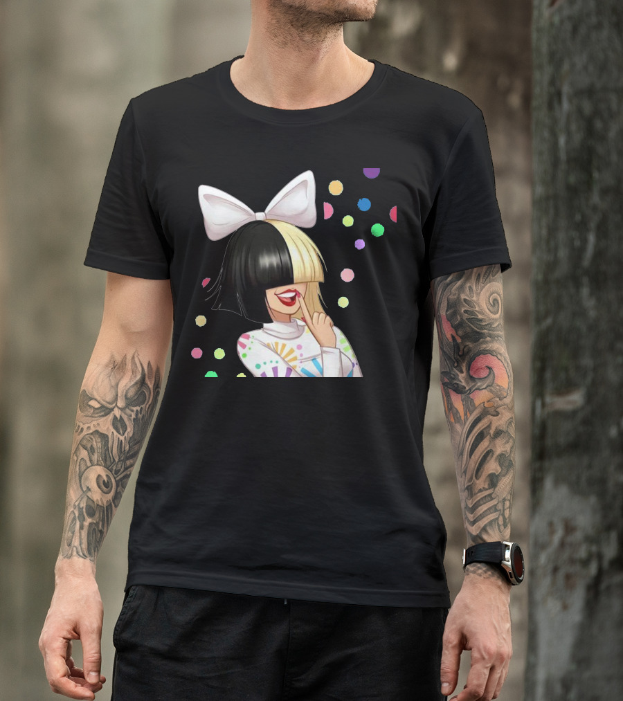 Sia Cutie Cartoon Bow Rainbow Dots T-Shirt