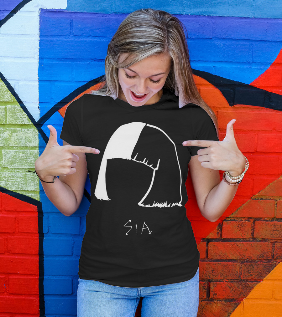 Sia Iconic Half-Black Half-White Bob Hair Enigma T-Shirt