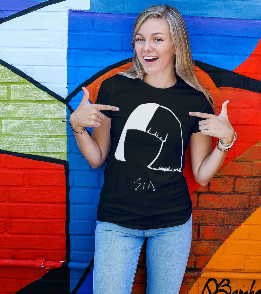 Sia Iconic Half-Black Half-White Bob Hair Enigma T-Shirt