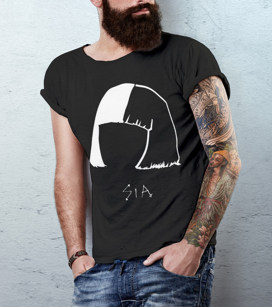 Sia Iconic Half-Black Half-White Bob Hair Enigma T-Shirt