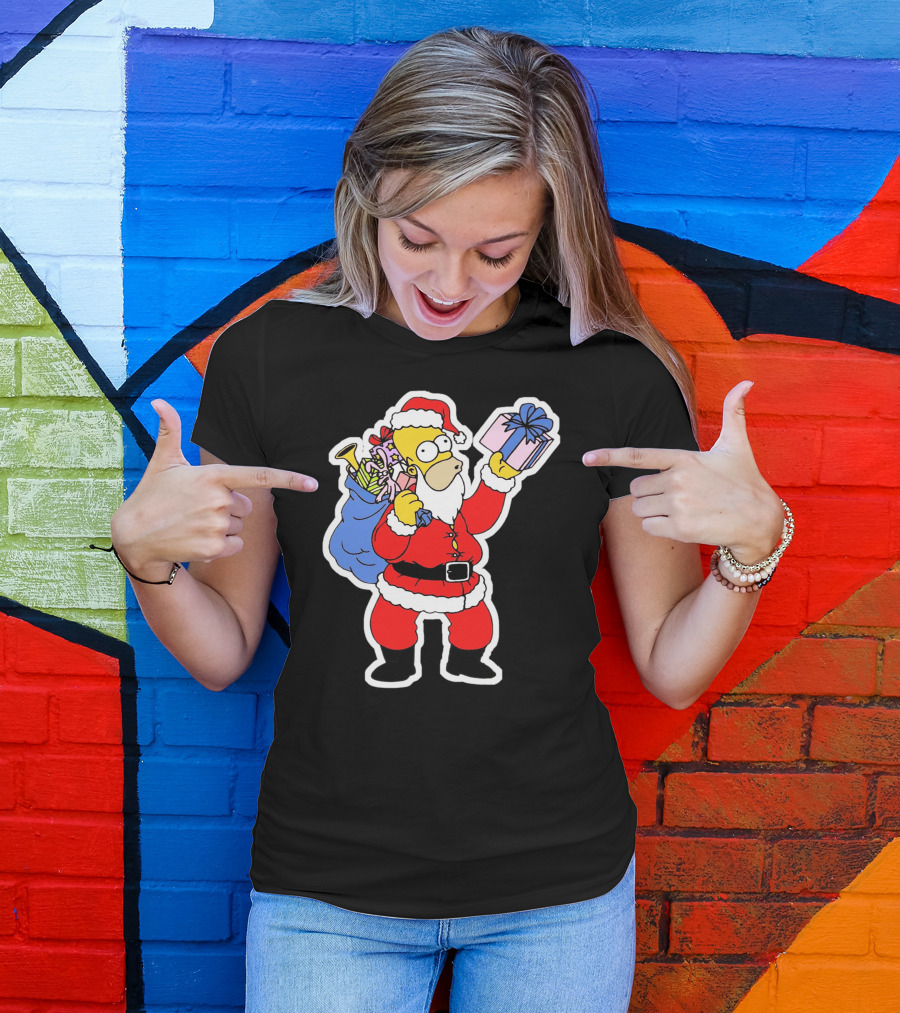 Simpsons Homer Santa Christmas Gift Sack Doh T-Shirt