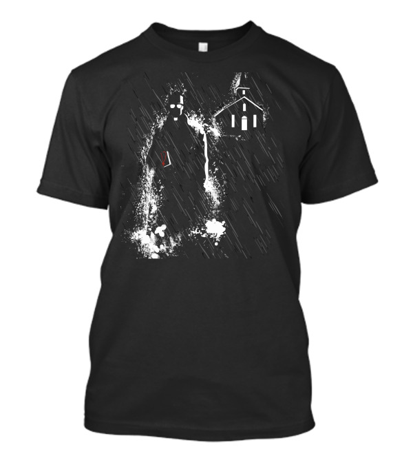 Sin City Noir Rain Silhouette With Church And Eyeglasses T-Shirt