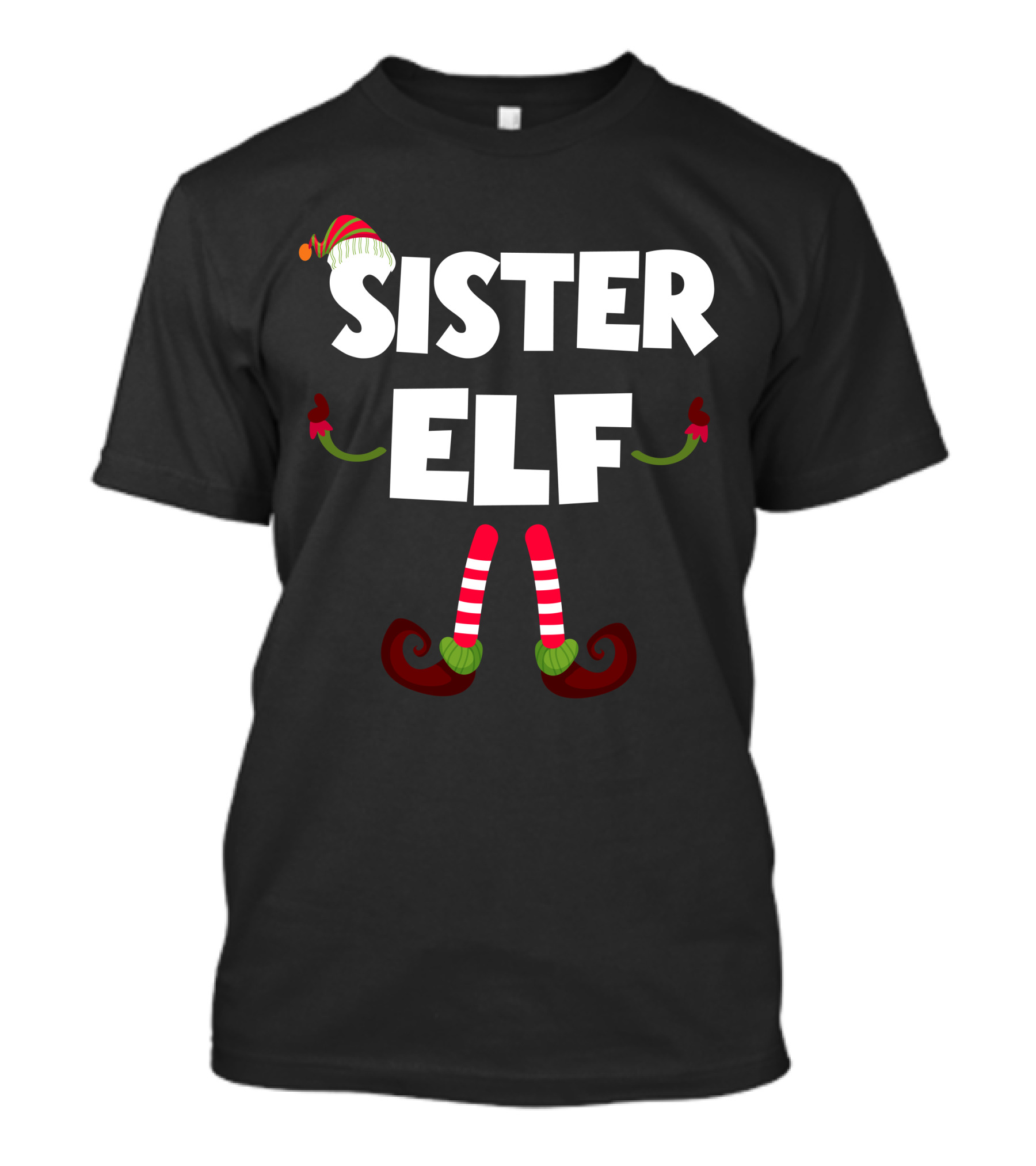 Sister Elf Christmas Hat Red Green Striped Socks Holiday T-Shirt