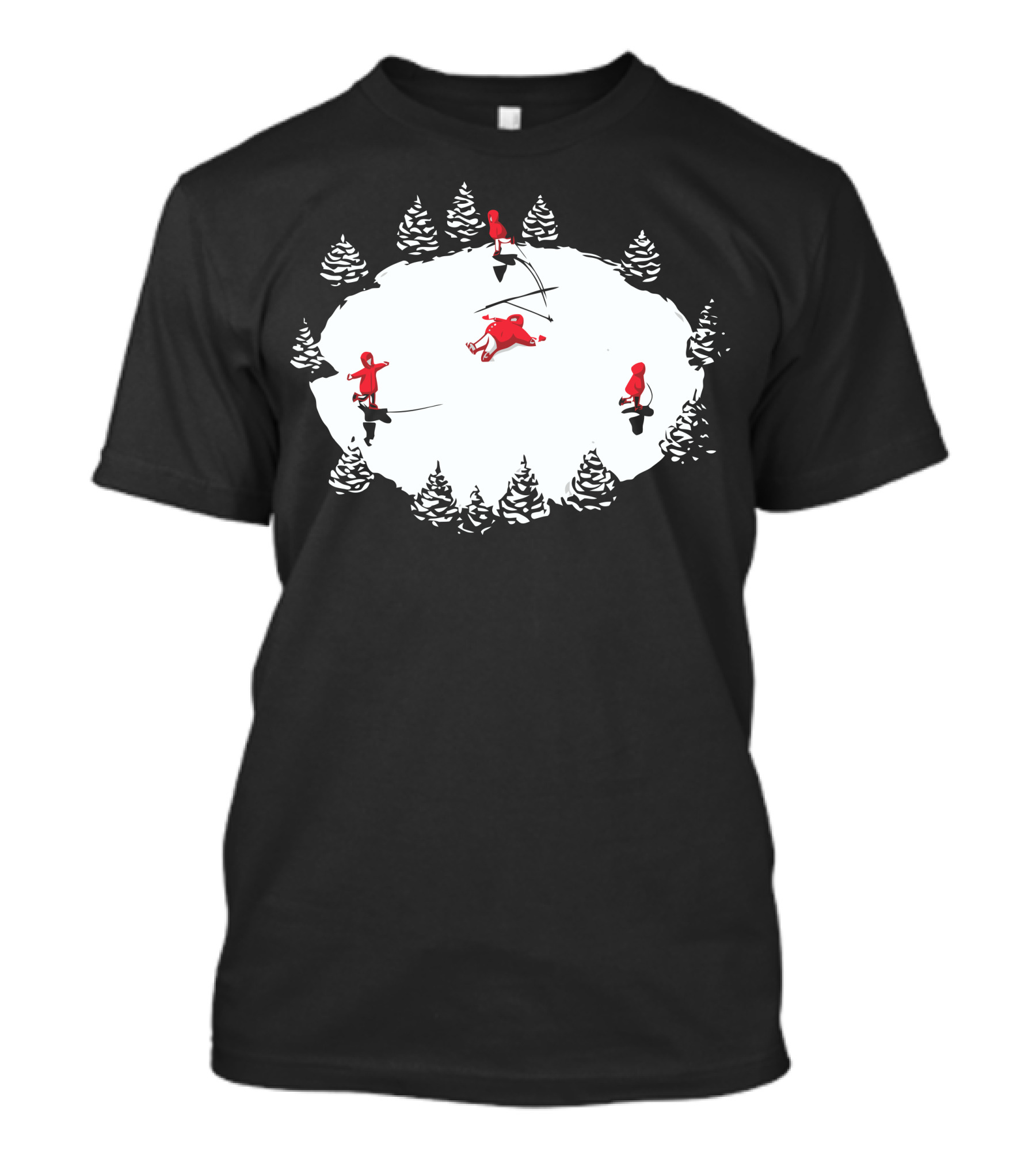 Snow Angel Particle Forest Scene With Red Figures T-Shirt