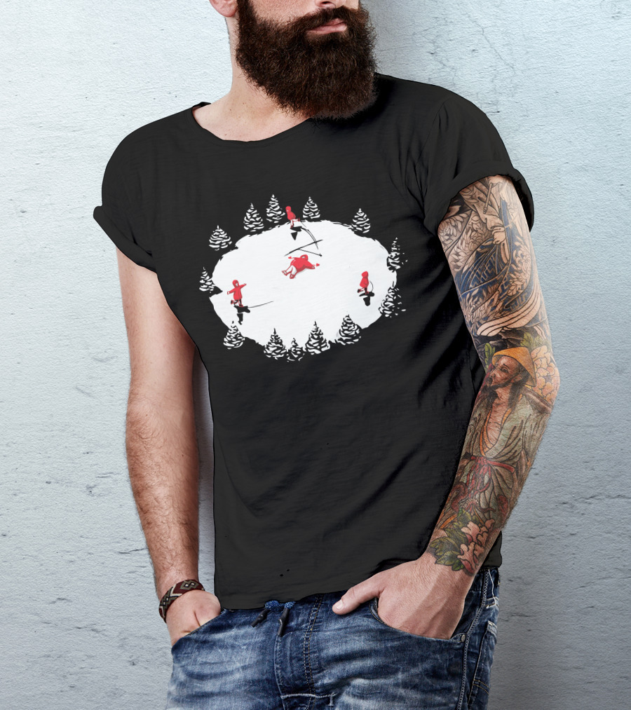 Snow Angel Particle Forest Scene With Red Figures T-Shirt