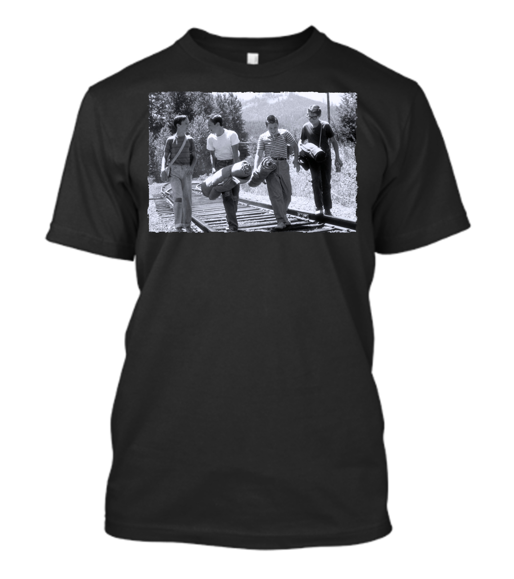 Stand By Me Movie Classic Black And White Photography Of Four Boys On Train Tracks T-Shirt