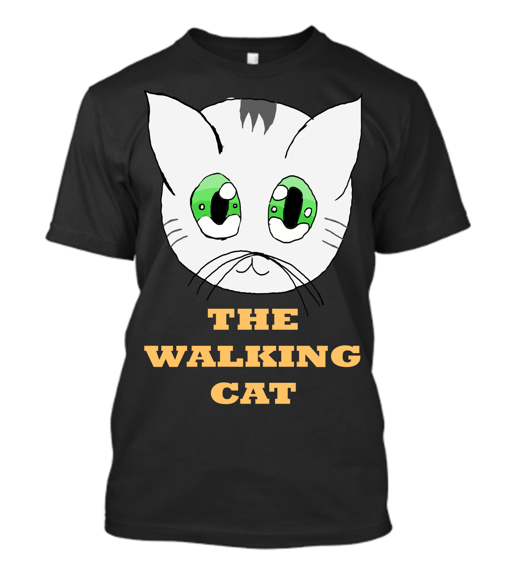 The Walking Cat Cute Cartoon Cat Face With Green Eyes T-Shirt
