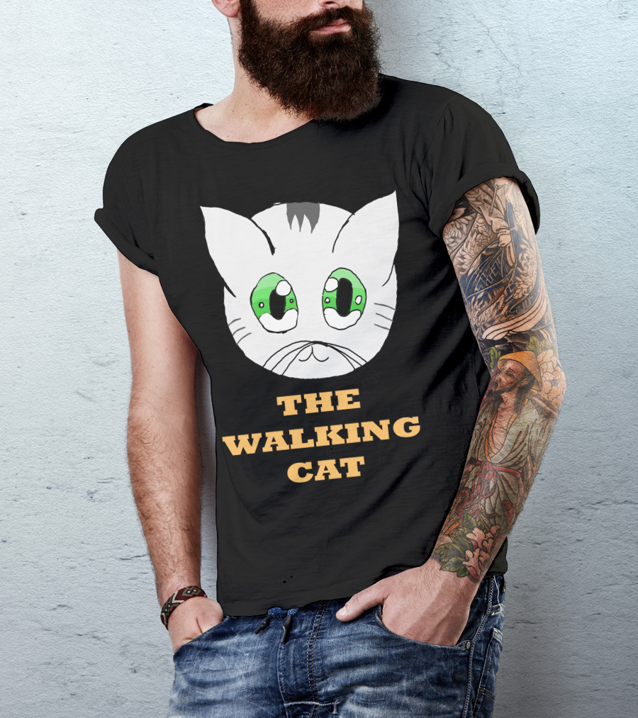 The Walking Cat Cute Cartoon Cat Face With Green Eyes T-Shirt