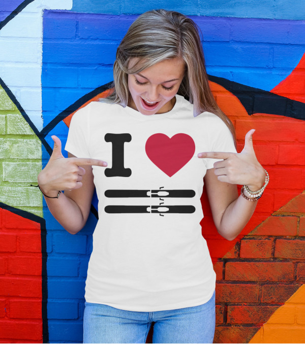 I Love Skiing Iconic Heart And Skis T-Shirt