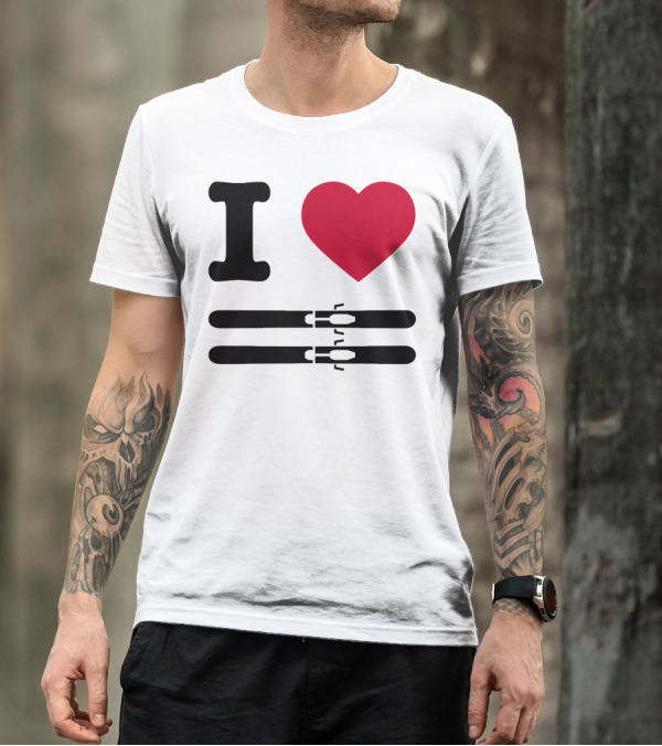 I Love Skiing Iconic Heart And Skis T-Shirt