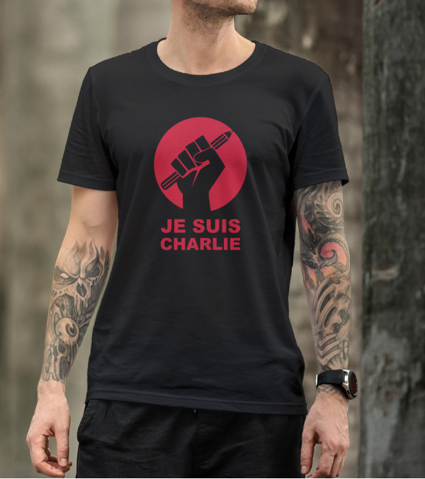 Je Suis Charlie Red Fist Raising Pencil Freedom Of Speech T-Shirt