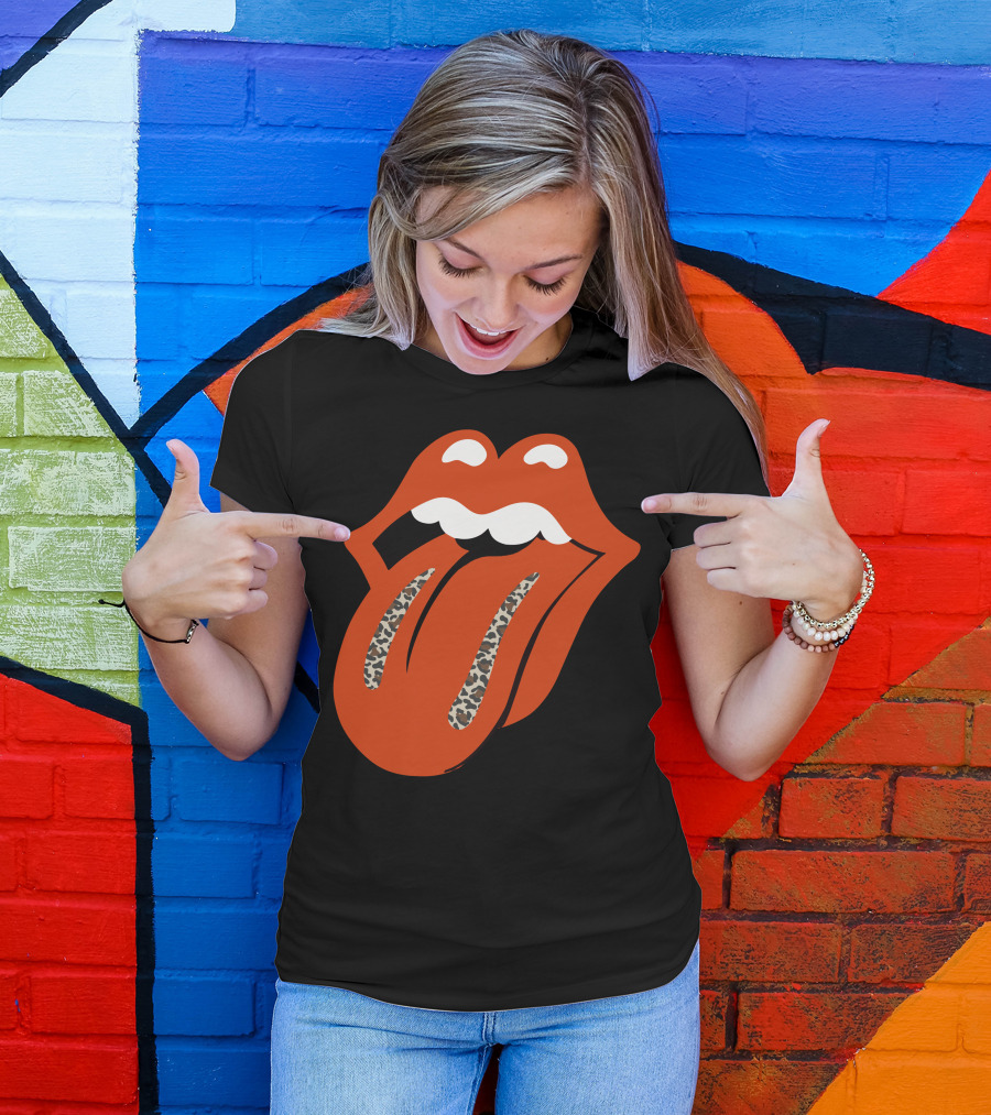 Leopard Print Tongue Iconic Lip T-Shirt