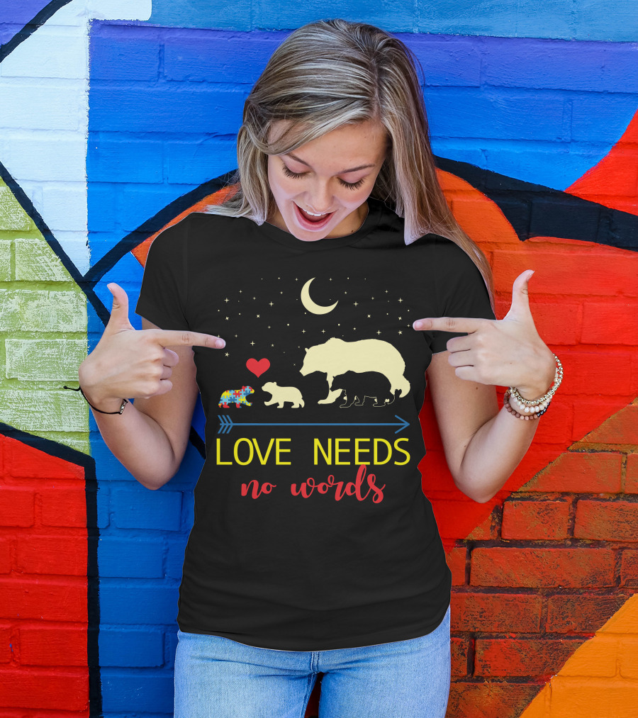 Love Needs No Words Moon Stars Puzzle Heart Bears T-Shirt
