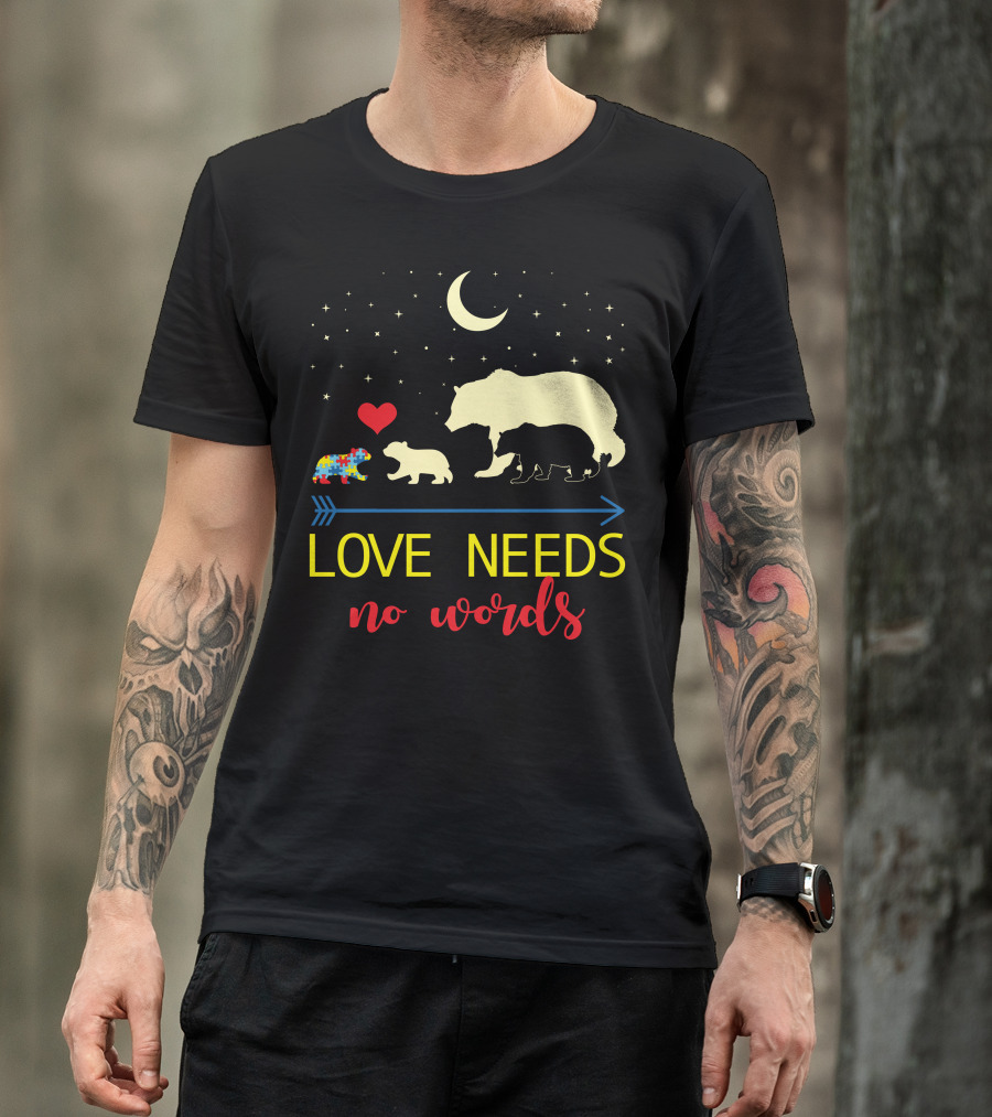 Love Needs No Words Moon Stars Puzzle Heart Bears T-Shirt