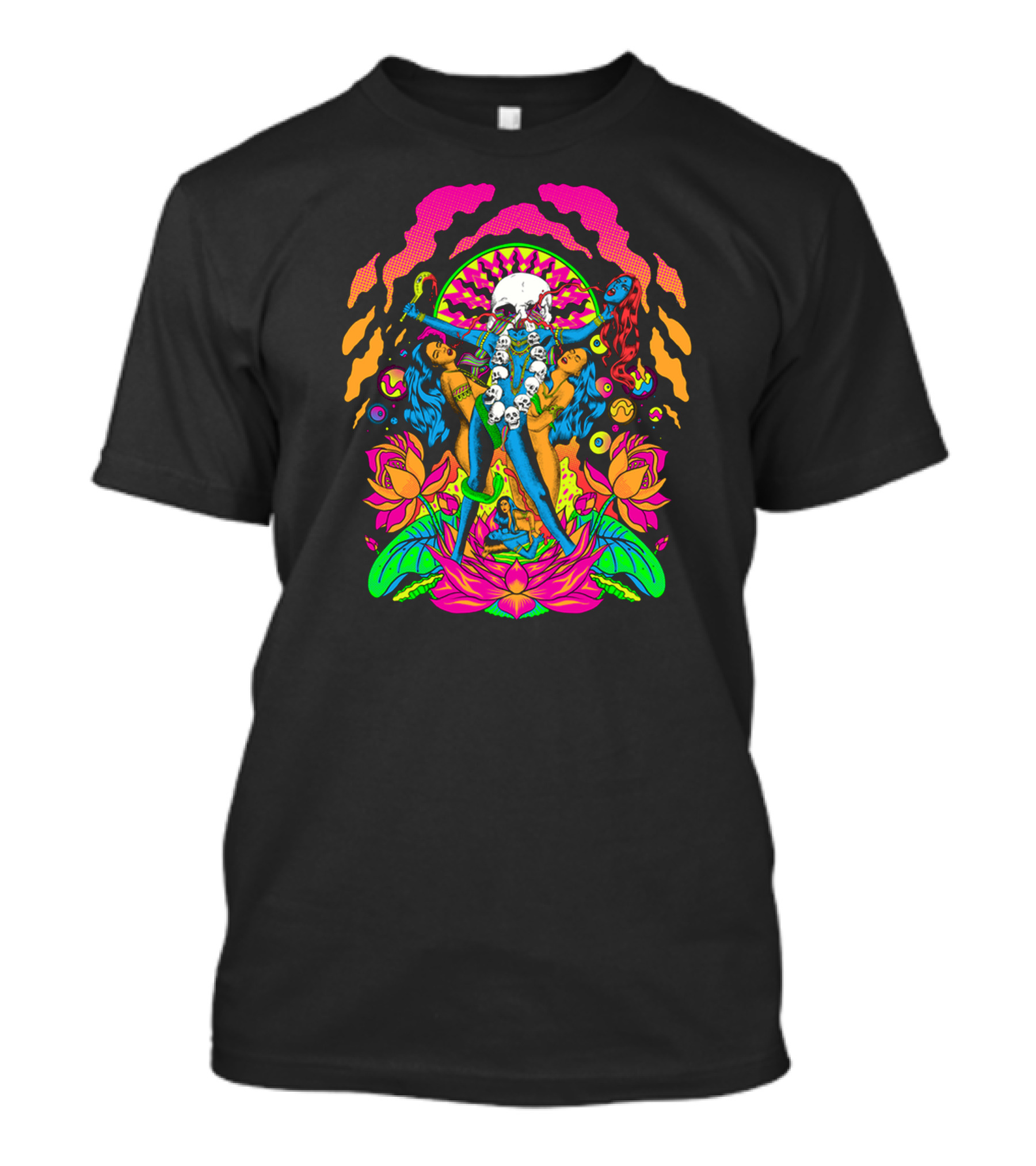 Metal Goddess Psychedelic Skull Lotus Fantasy T-Shirt