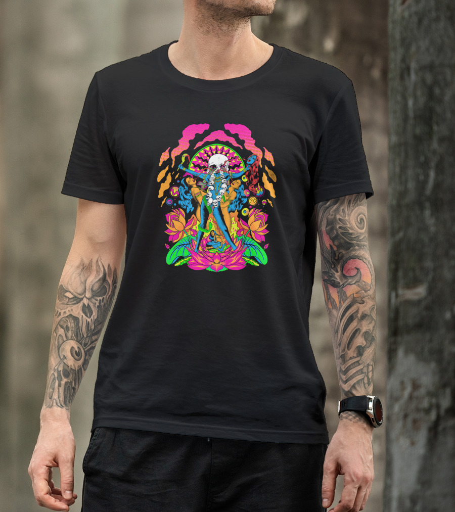 Metal Goddess Psychedelic Skull Lotus Fantasy T-Shirt