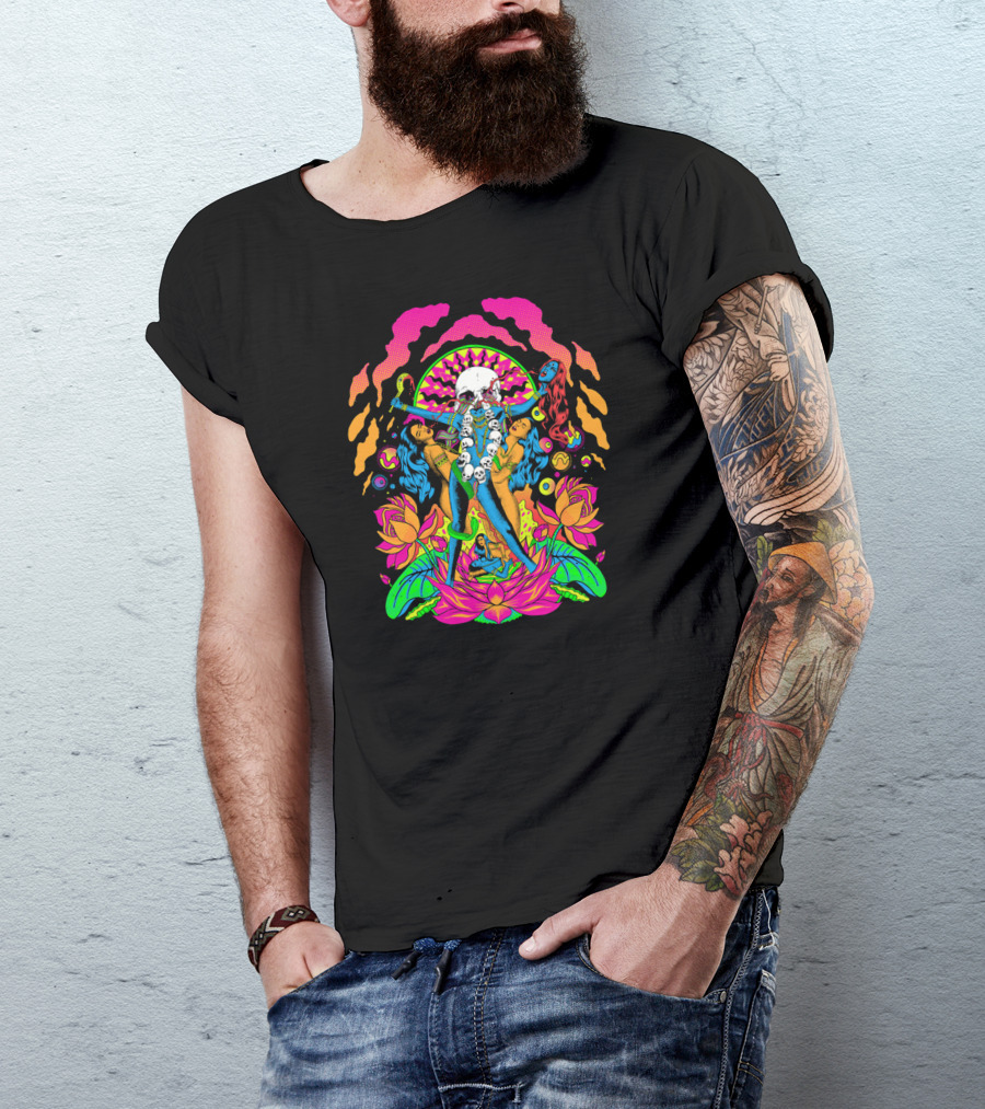 Metal Goddess Psychedelic Skull Lotus Fantasy T-Shirt