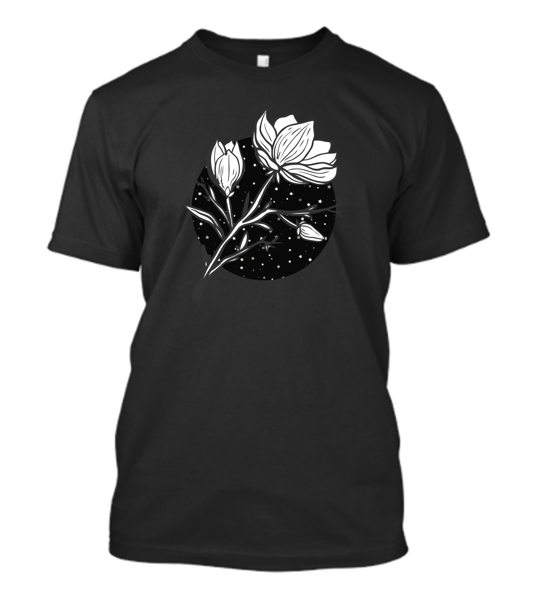 Midnight Magnolias Blossoming Under Starry Night Sky T-Shirt