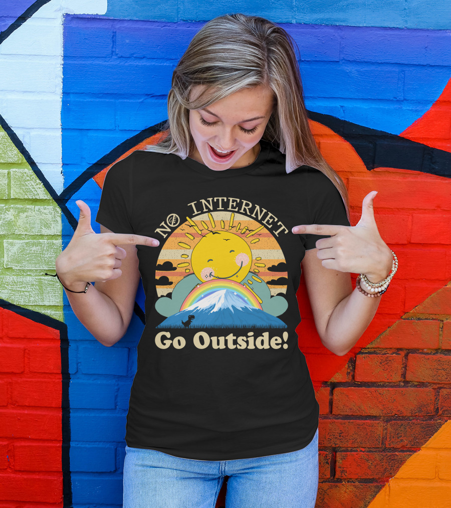 No Internet Go Outside Sun Rainbow Mountain T-Shirt