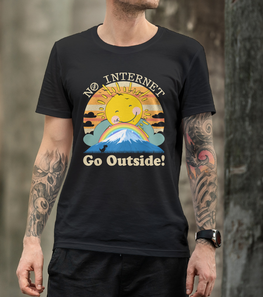 No Internet Go Outside Sun Rainbow Mountain T-Shirt