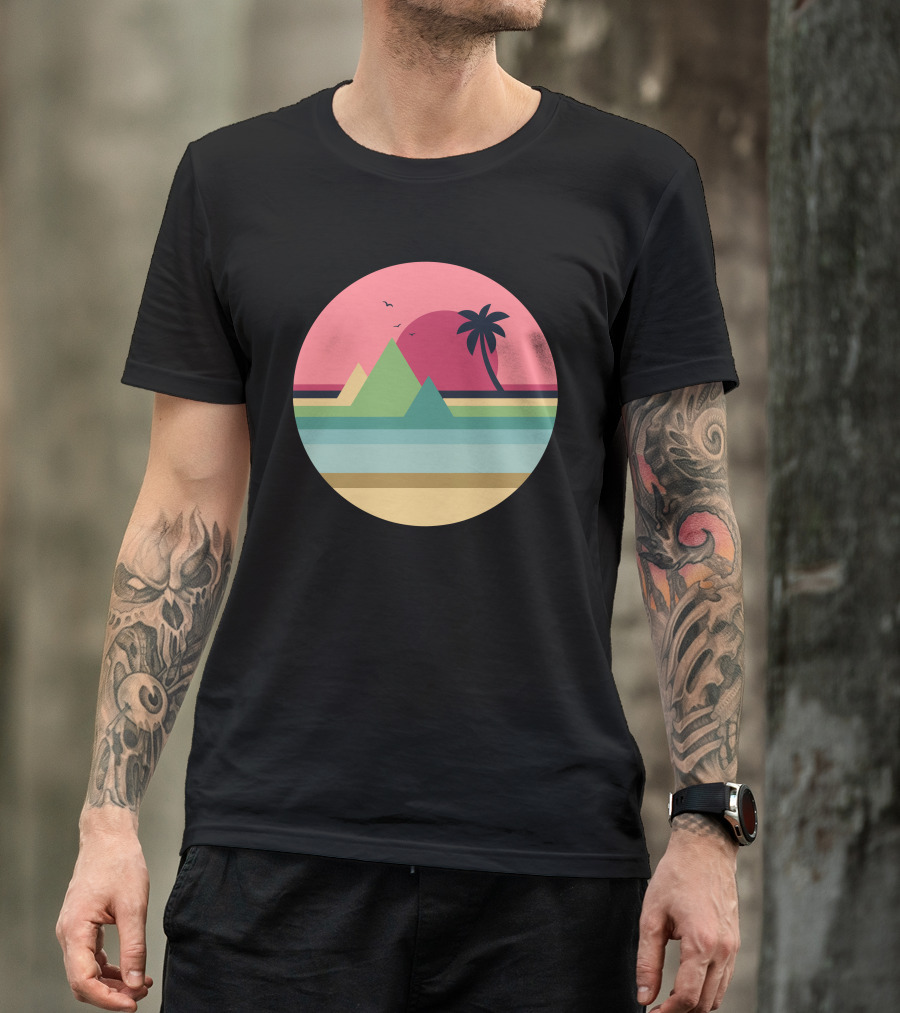 Ocean Sunset Tropical Palm And Calm Horizon T-Shirt