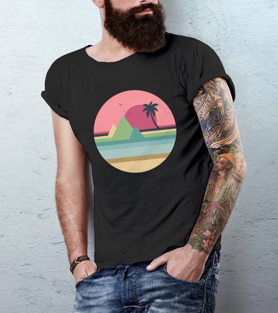 Ocean Sunset Tropical Palm And Calm Horizon T-Shirt