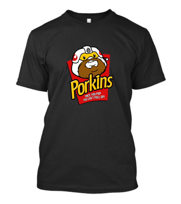 Porkins Once You Pop You Can't Pull Up Helmet Beard Red Box T-Shirt
