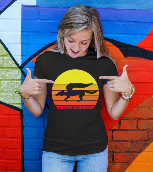 Retro Starfox Silhouette Sunset Stripes T-Shirt