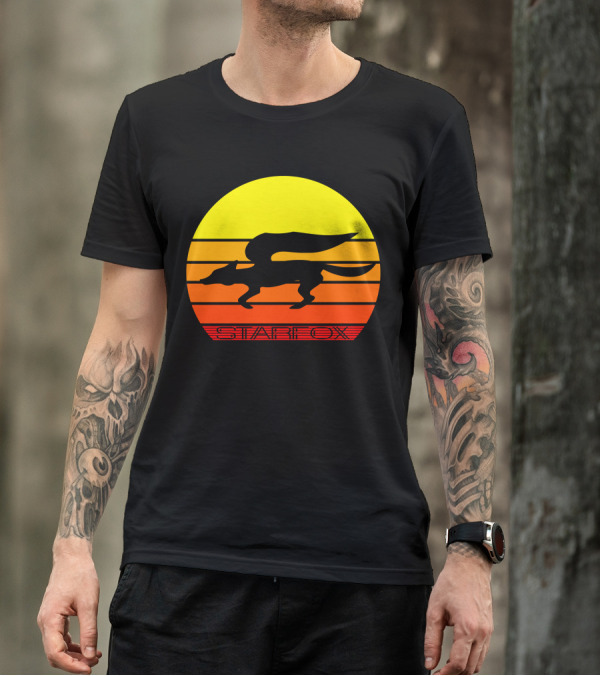 Retro Starfox Silhouette Sunset Stripes T-Shirt
