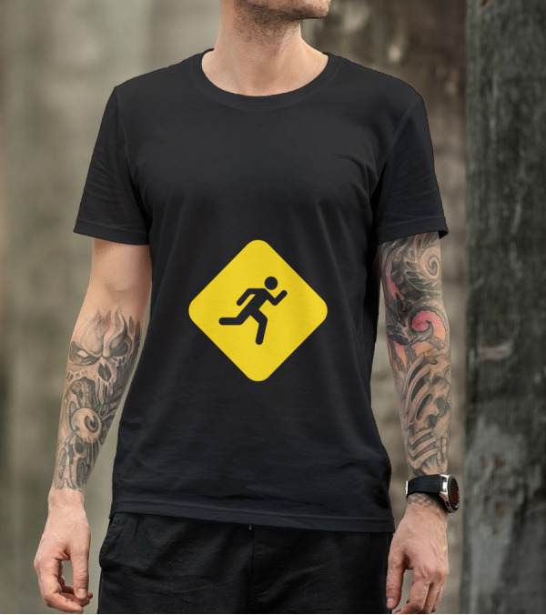 SLOW RUNNER Yellow Caution Sign With Running T-Shirt