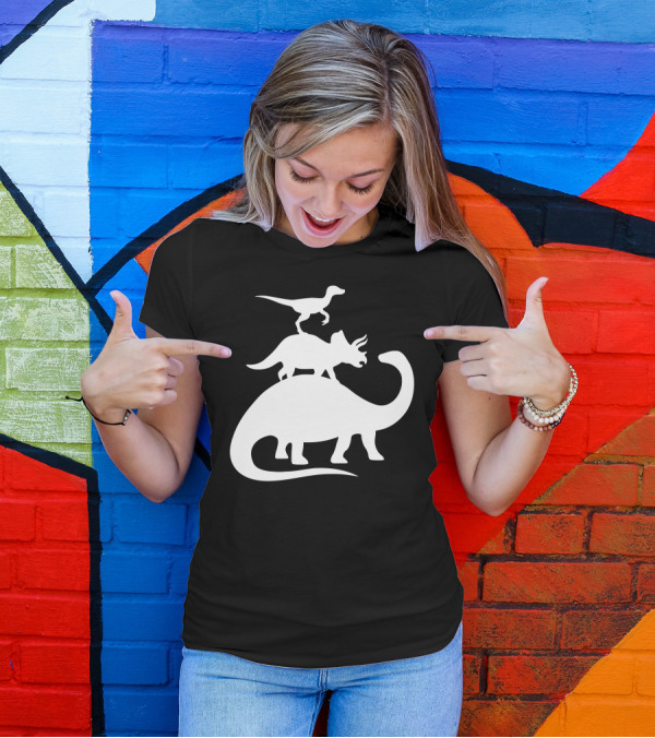 Stacked Dinosaurs Velociraptor Triceratops Brachiosaurus T-Shirt
