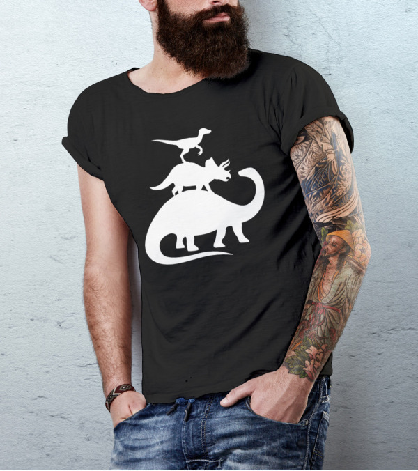 Stacked Dinosaurs Velociraptor Triceratops Brachiosaurus T-Shirt