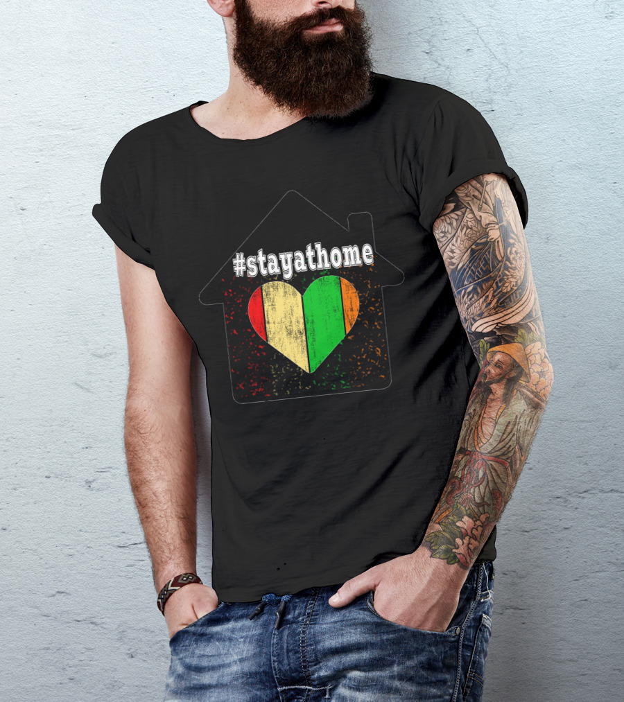Stayathome Heart With African Flag Colors T-Shirt