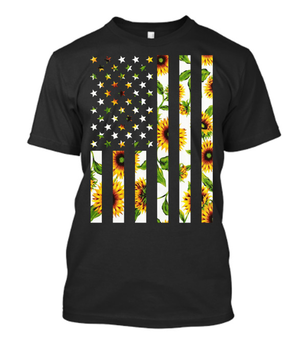 Sunflower Stars And Stripes American Flag T-Shirt