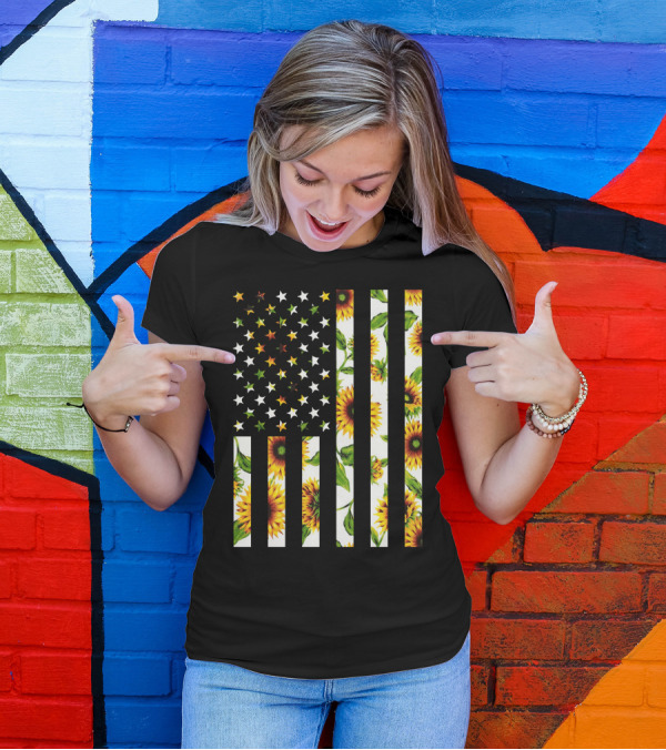 Sunflower Stars And Stripes American Flag T-Shirt