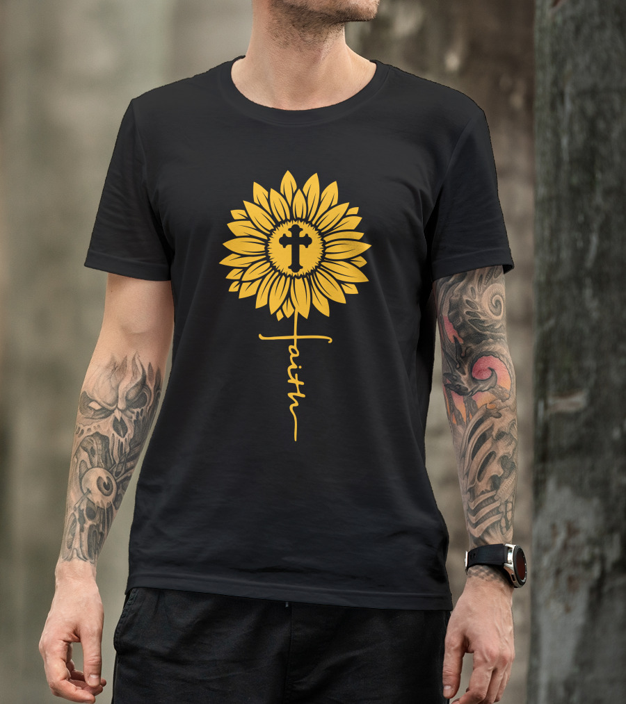 Sunflower Cross Faith Floral T-Shirt