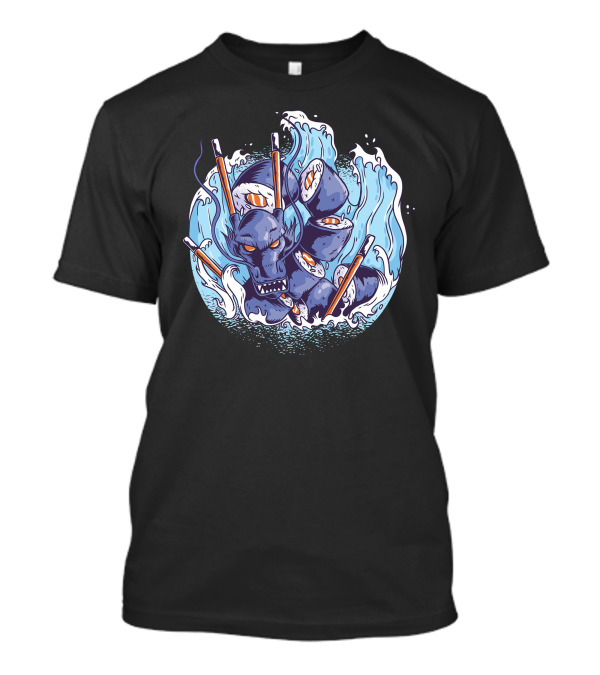 Sushi Dragon Sea Serpent With Chopsticks And Waves T-Shirt