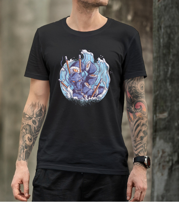 Sushi Dragon Sea Serpent With Chopsticks And Waves T-Shirt