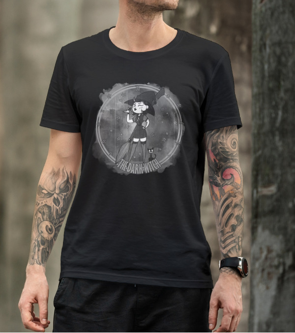 The Dark Witch Gothic Starry Halloween Cat Broomstick Magic T-Shirt