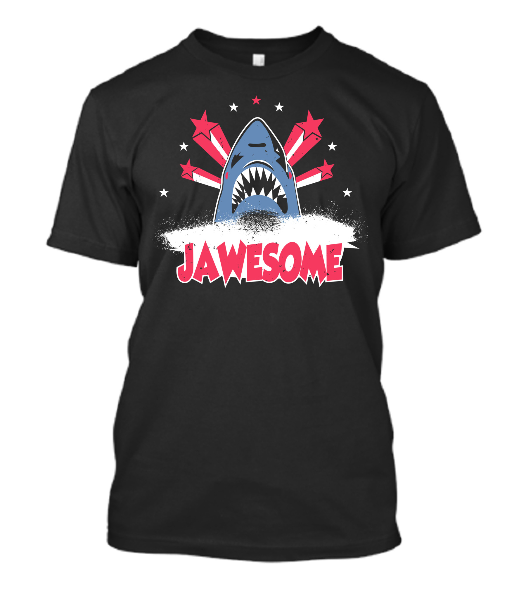 Jawesome Shark With Red Stars And White Spray T-Shirt