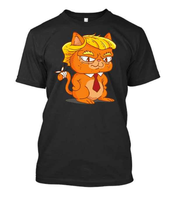 Trump Cat Cartoon Character In Tie And Yellow Hair T-Shirt